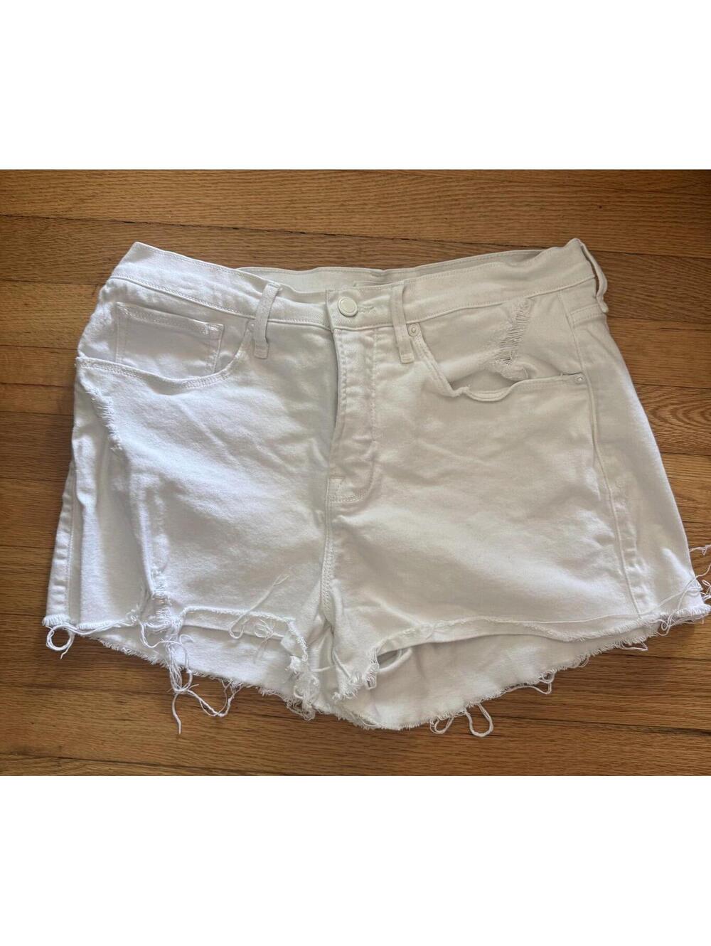 Good American White Distressed Denim Cutoff Shorts Size 8/28